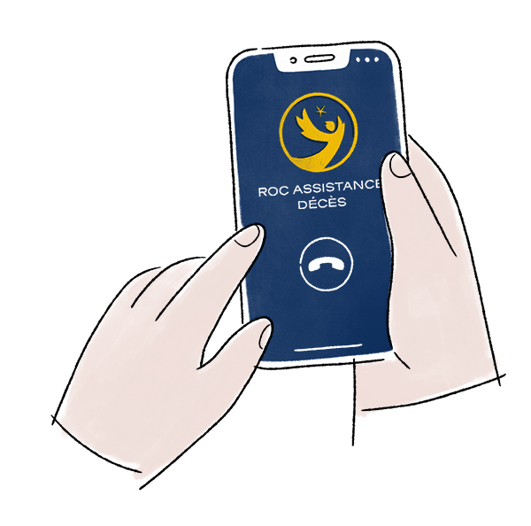 Smartphone qui affiche le logo Roc Assistance Décès