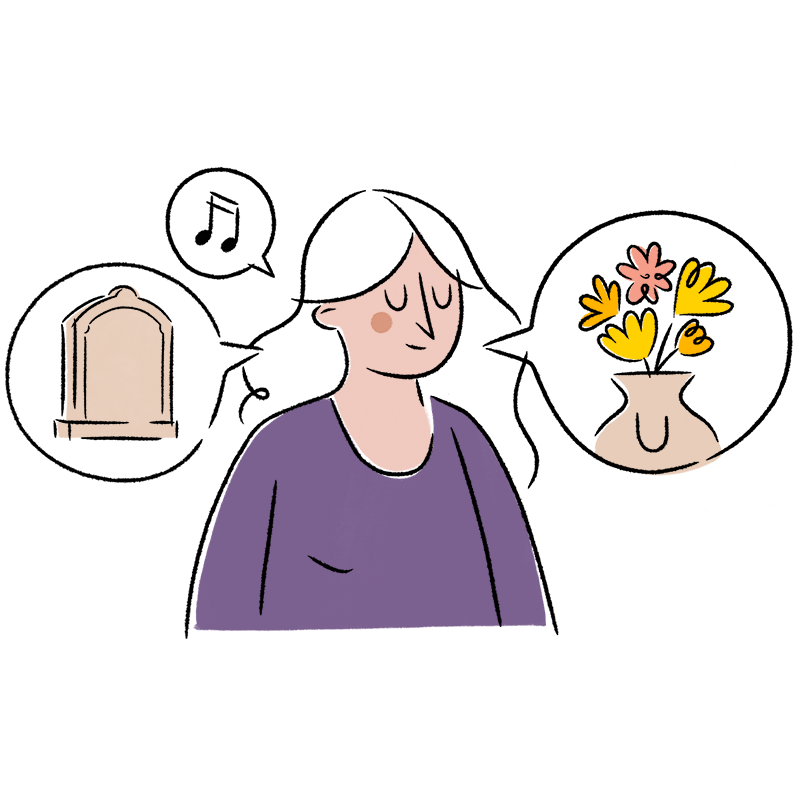 Femme réfléchissant aux aspects qui constituent l'organisation de ses obsèques.